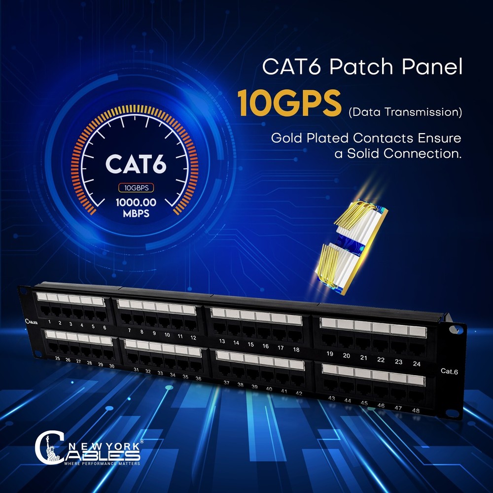 48 Port Patch Panel Cat6 2U Rack & Wall Mount Ethernet UTP Keystone Patch Panel