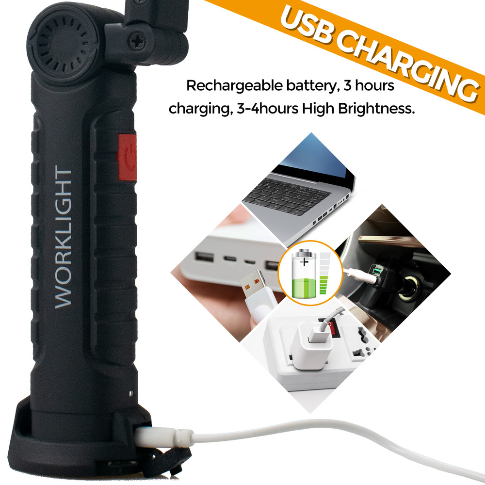 2 Pack Magnetic Base LED COB Work Light Rechargeable Mechanic Torch Flashlight