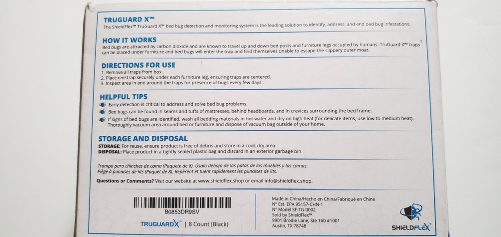 Shieldflex Truguard X Bed Bug Trap 8 Count BLACK Detect and Protect