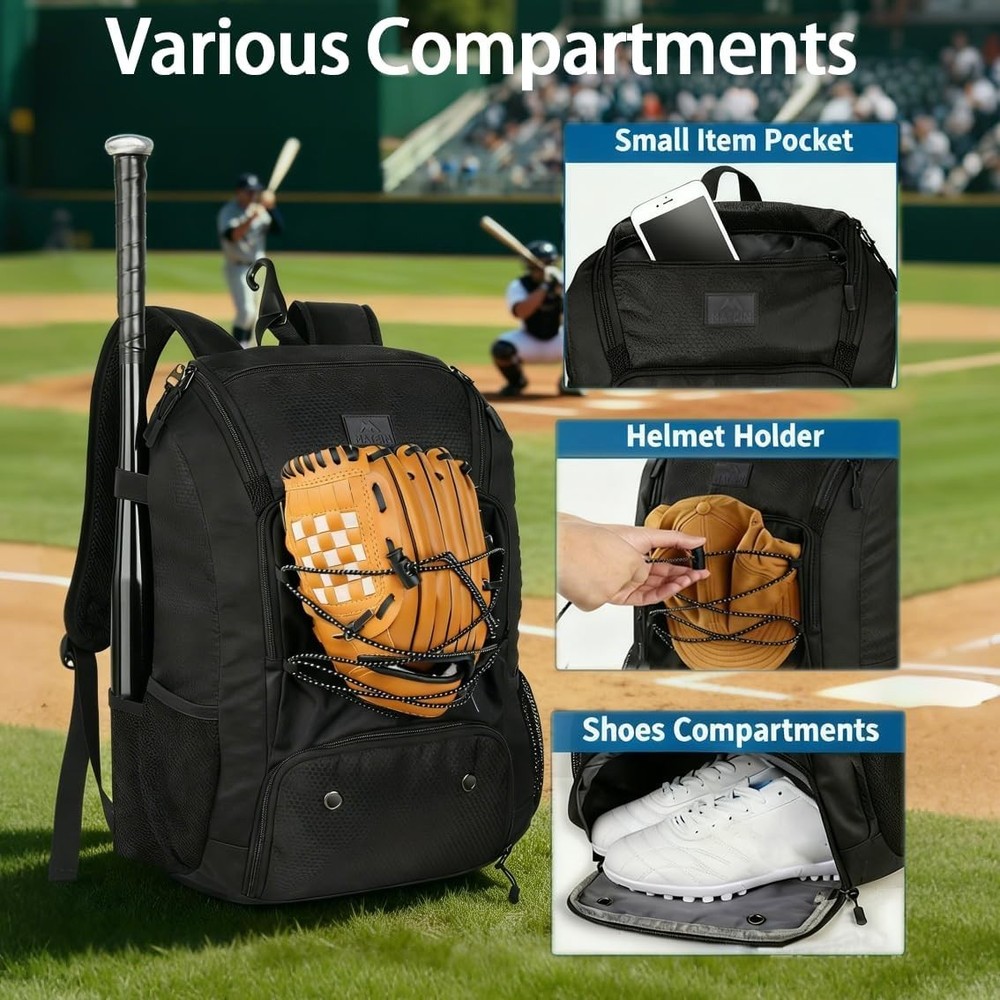 Lightweight Baseball Backpack with Shoe Compartment & Pockets