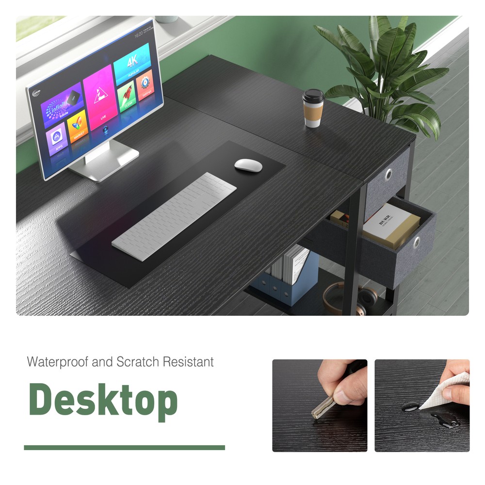 Office Computer Desk with 2-Tier Drawer Storage, Side Headphone Hook, Two Size