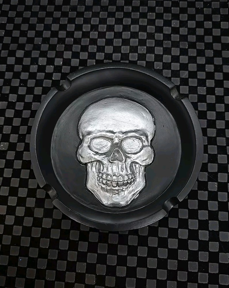 Silver Skull Polyresin Ashtray Tray