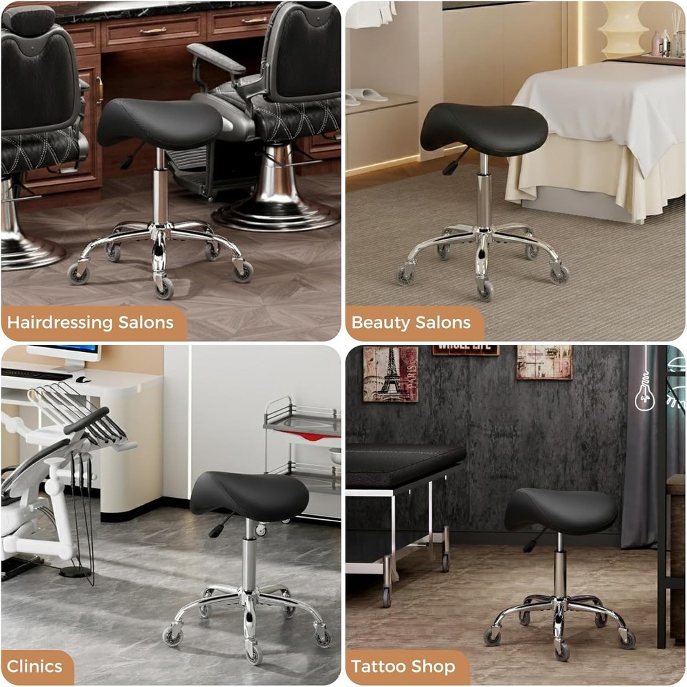 Ergonomic Rolling Saddle Stool Height-Adjustable Rolling 360° Swivel Saddle