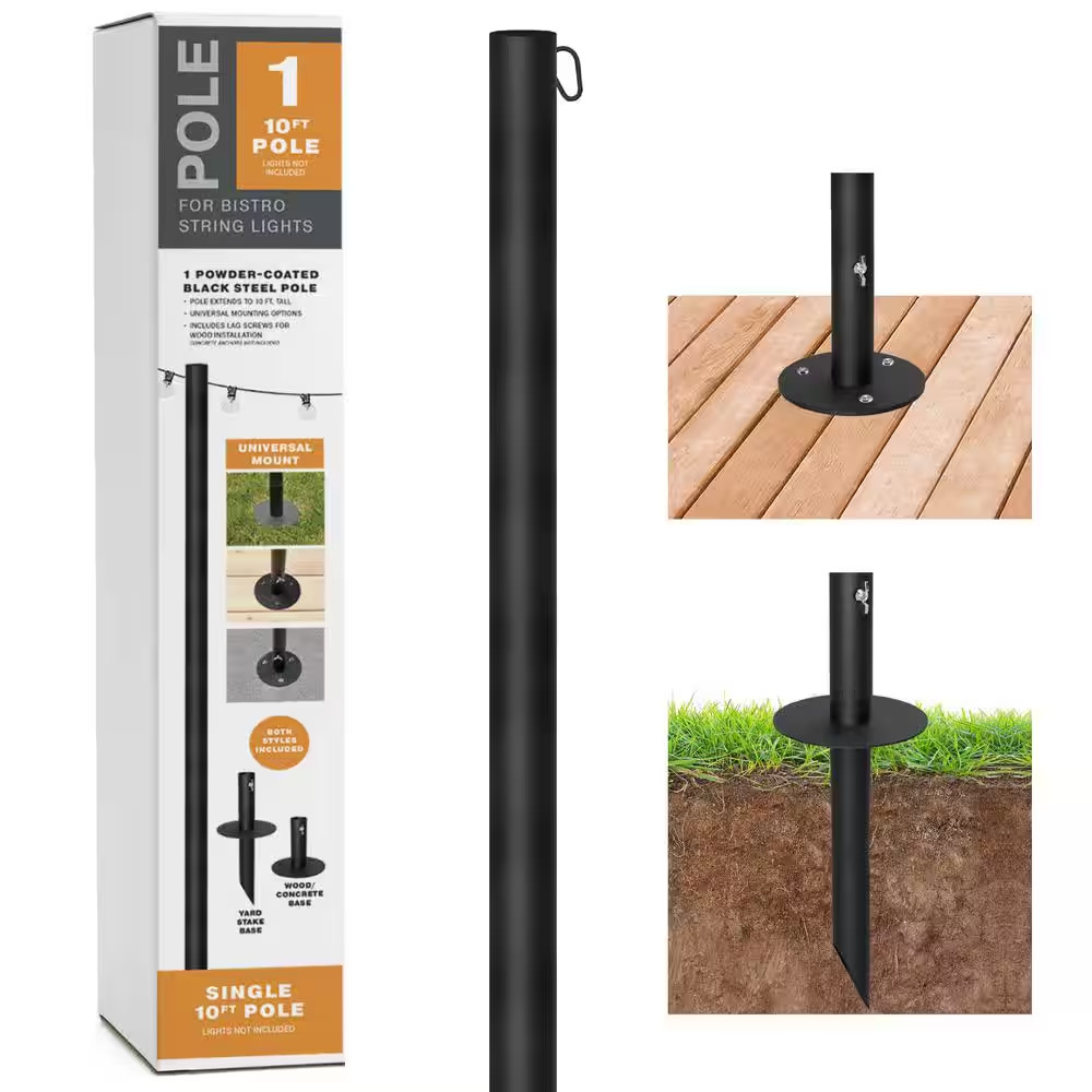 Single 10 Ft. String Light Pole (Black)