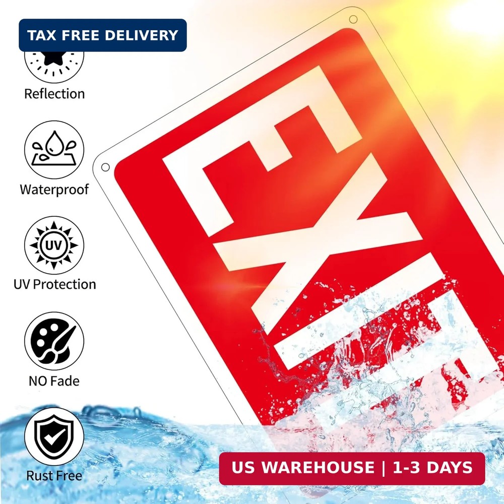 2 Pack Exit Signs, Aluminum Exit Sign with Red Background, Exit Sign for Door...