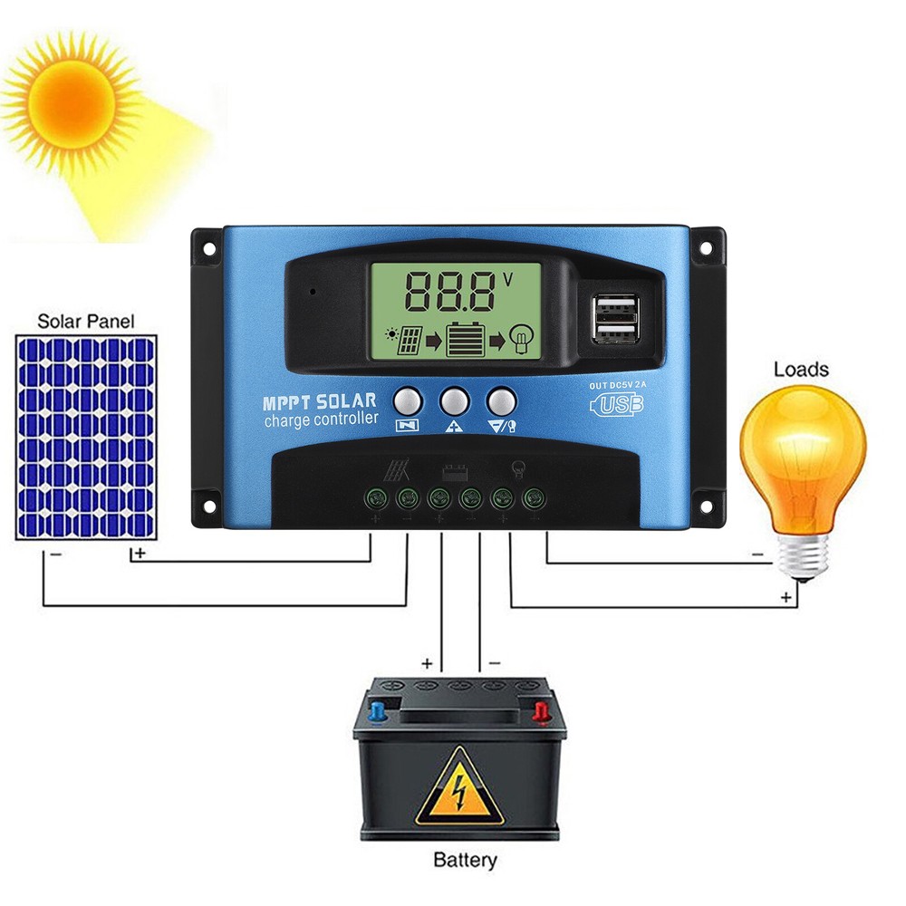 100A MPPT Solar Panel Controller Charge Regulator 12V/24V Battery Auto LCD USB