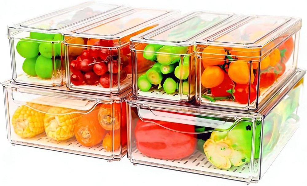 6 Pack Fridge Organizer, Stackable Refrigerator Organizer Bins with Lids, BPA-Fr