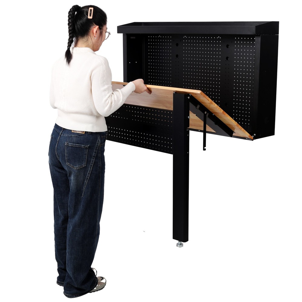 Wall Mounted Workbench, Robust Space-Saving Foldable Workbench with Rubberwood