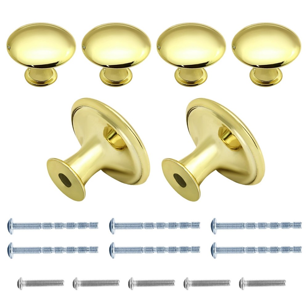 6 Pcs Gold Round Antique Brass Kitchen Cabinet Knobs Drawer Handle Pulls Cupb...