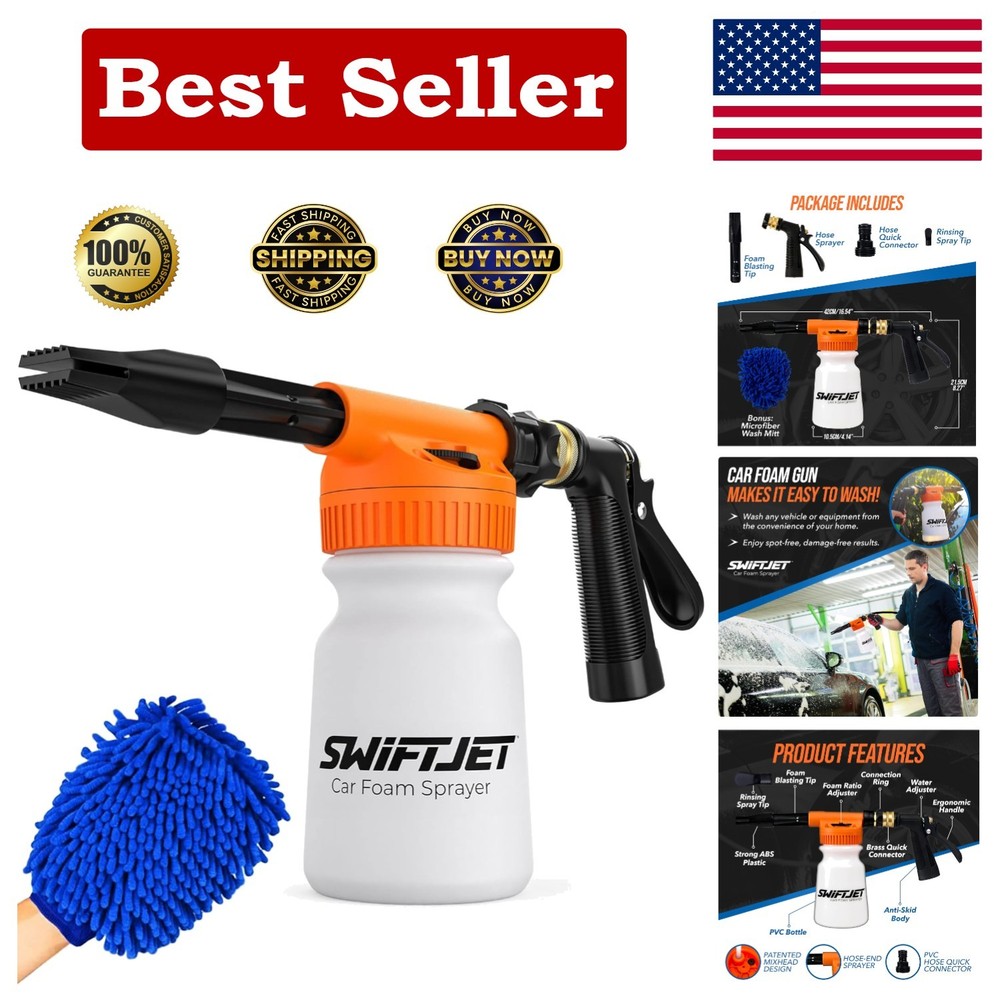 Adjustable Foam Cannon + Microfiber Mitt - Easy Car Wash Solution in Orange