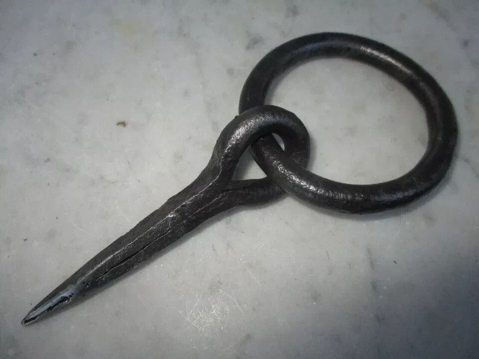 Antique Hook Wrought Tethering Ring on Pin Blacksmith Hardware Hook