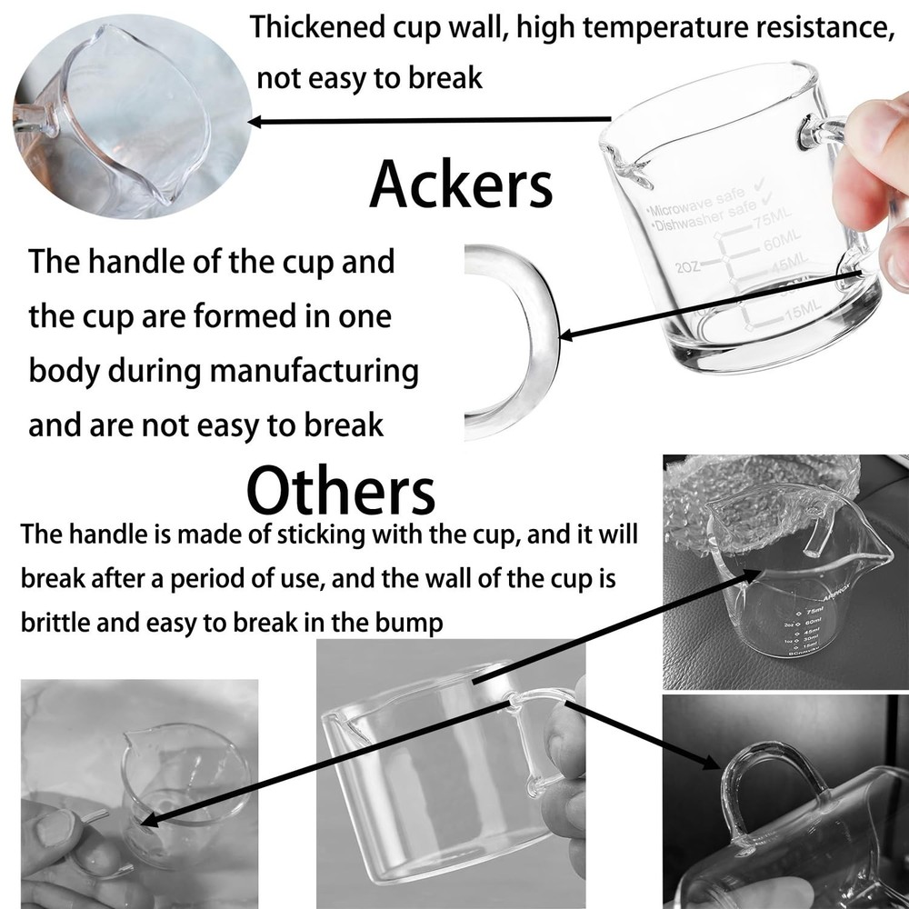 Ackers Etched Scale Espresso cup with Handle, Thickened Bottom and Wall, Doub...