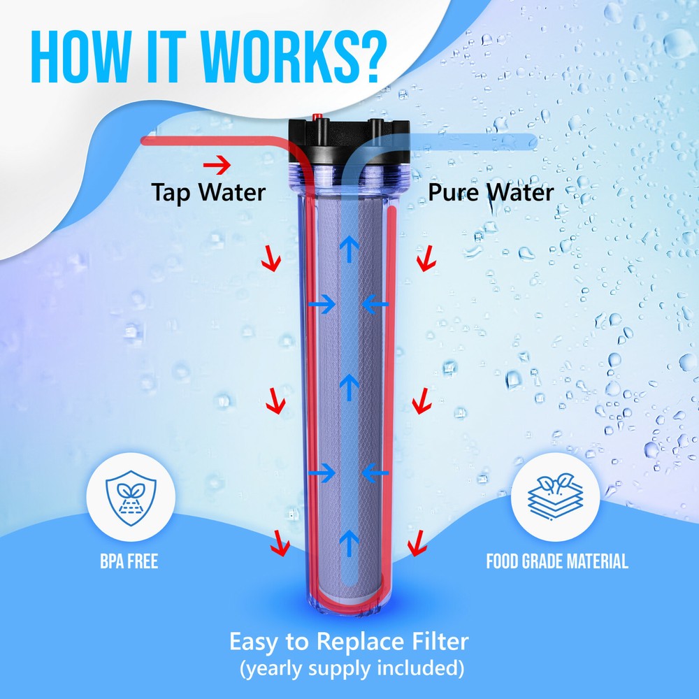 20" x 2.5" Clear Standard Whole House Water Filter System & Block Carbon Filter