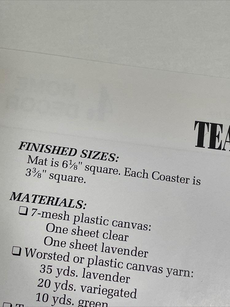 Tea Mat & Coasters Annie's Plastic Canvas Pattern