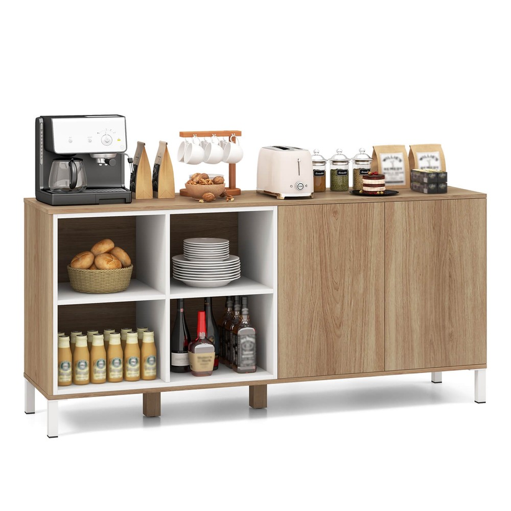63" Buffet Sideboard Kitchen Storage Cabinet w/4 Compartments Adjustable Shelf