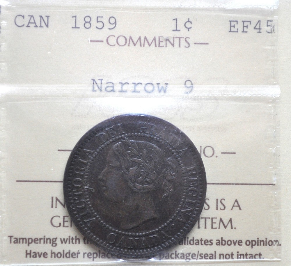 1859 N9 Canada One Cent ICCS graded EF-45