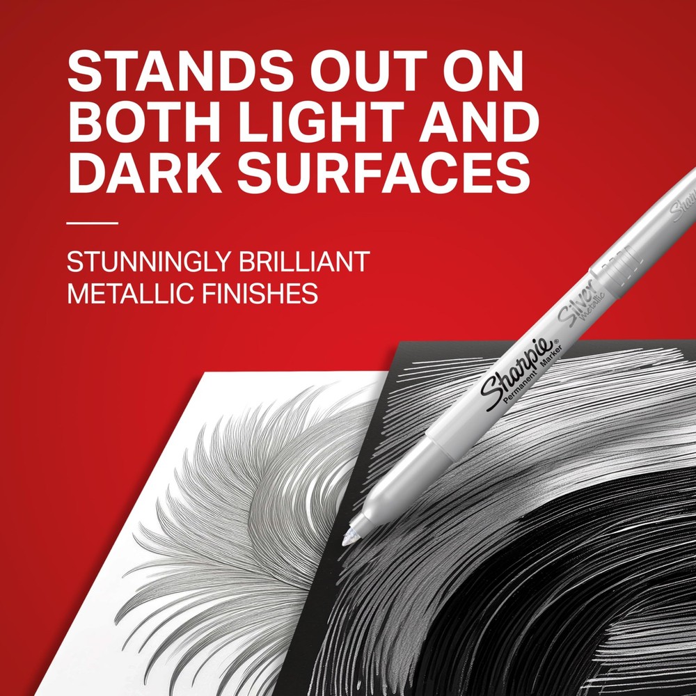 Metallic Permanent Markers, Fine Point, Silver, 4 Count - Sharp Writing Tools