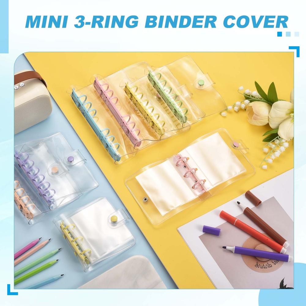 A8 Mini 3-Ring Binder Cover, Clear PP Notebook Binder with Inner Pockets, Yellow