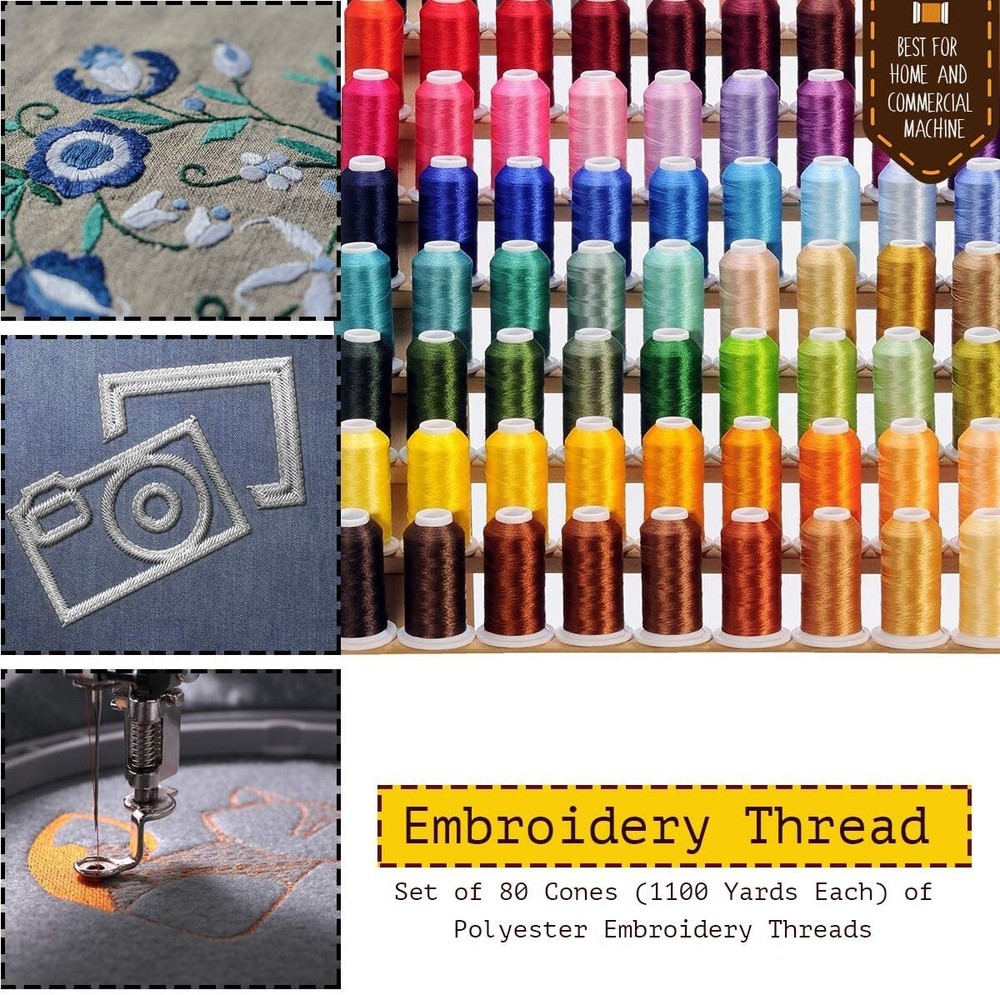 80 Spools 550Y Embroidery Polyester Machine Thread Compatible with Brother