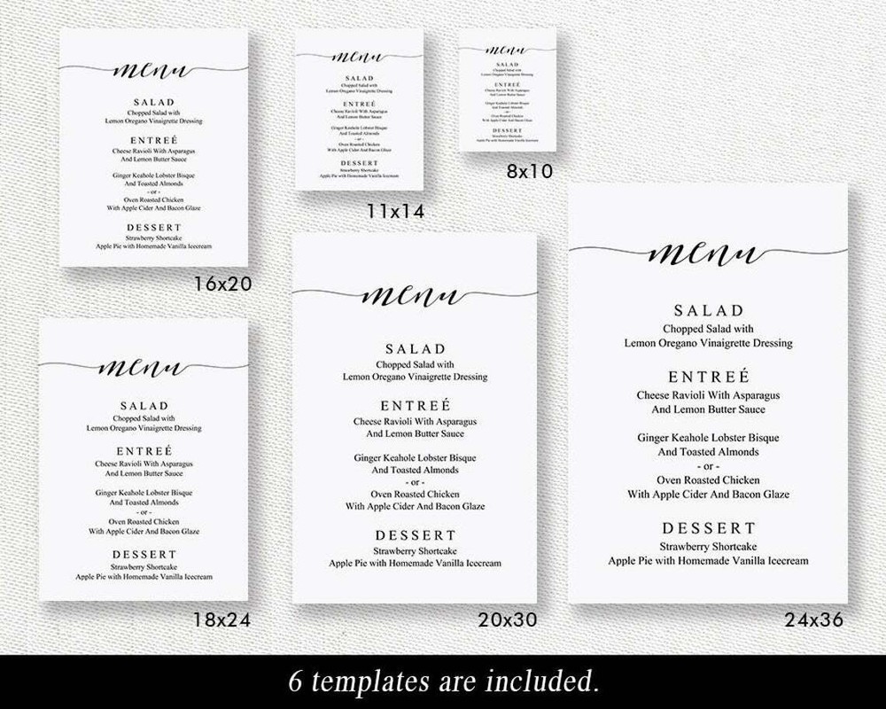 Wedding Menu Sign Template, Printable Wedding Menu Board, DIY Wedding Menu