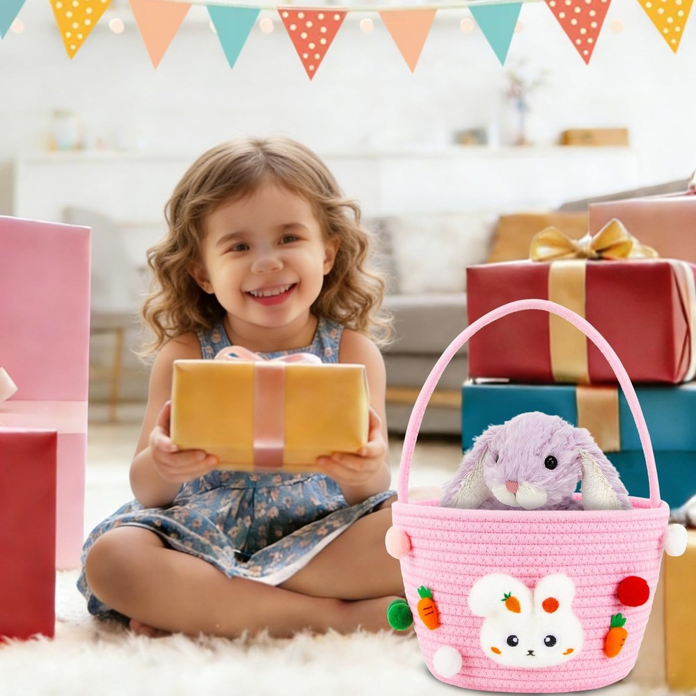 CCILAND Easter Basket for Kids, Empty Easter Egg Hunting Basket with Handle, ...