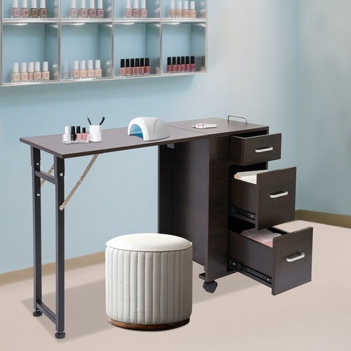 3-Drawers Rectangular Nail Desk Manicure Table Manicure Table Freestand Foldable