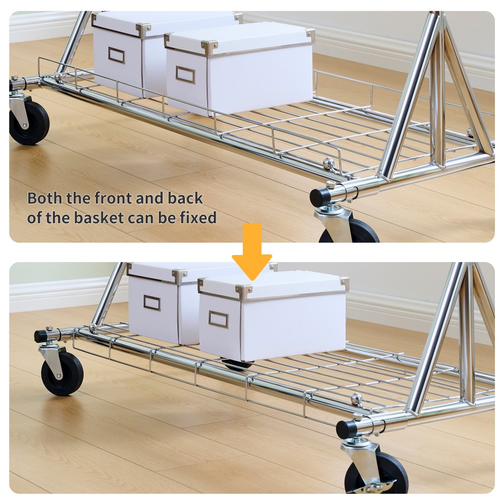 Silver Iron Heavy Duty Clothes Rack 600LBS Capacity Adjustable Rolling Garment