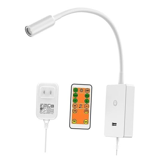 LED Wall Mounted Bedside Reading Light with Wireless Remote Control White