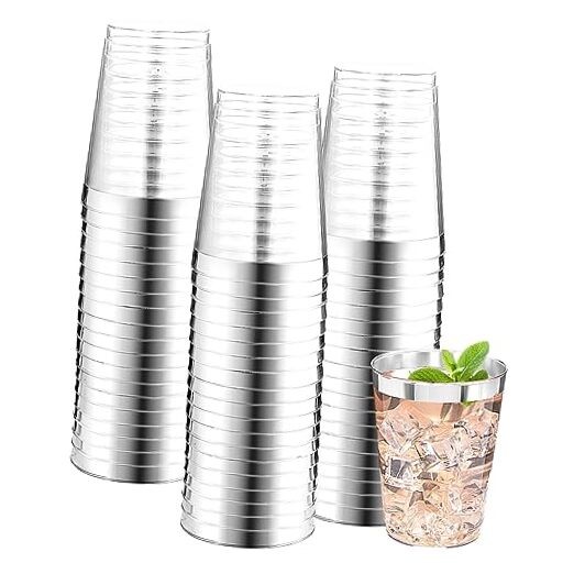 200 Pack Silver Plastic Cups 10 Oz Clear Plastic Cups Silver Rimmed B Silver