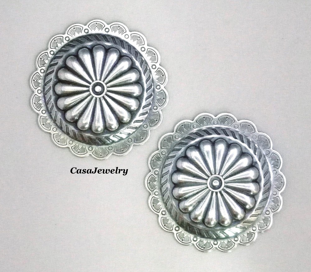 #4206 ANTIQUED .925 STERLING SILVER PLATED CONCHO STYLE COMPONENT - 2 Pcs