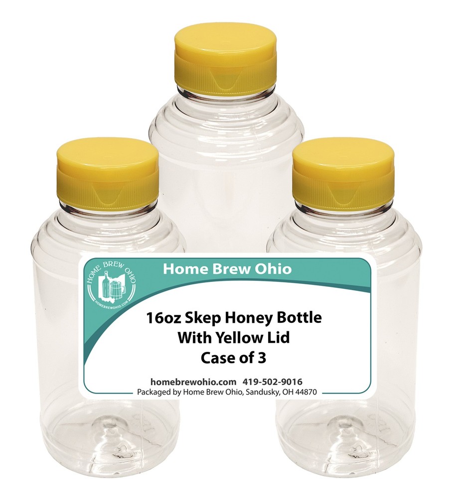 Home Brew Ohio 16oz PET SKEP-Style Honey Bottle with Yellow Flip Cap (Set of 3)