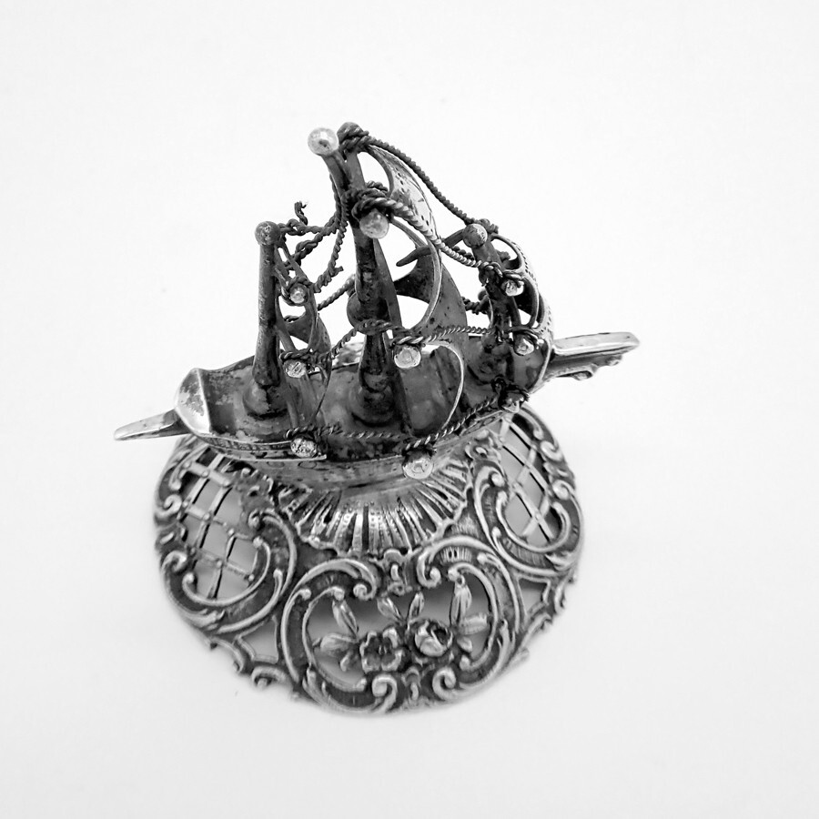 Sailboat Ship Figurine Open Work Base Sterling Silver