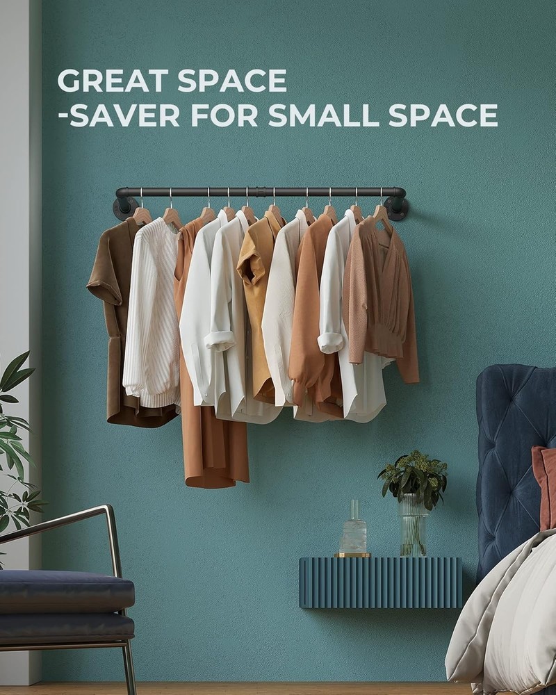 38.4-Inch Industrial Clothes Rack - Sturdy Wall-Mounted Storage Solution