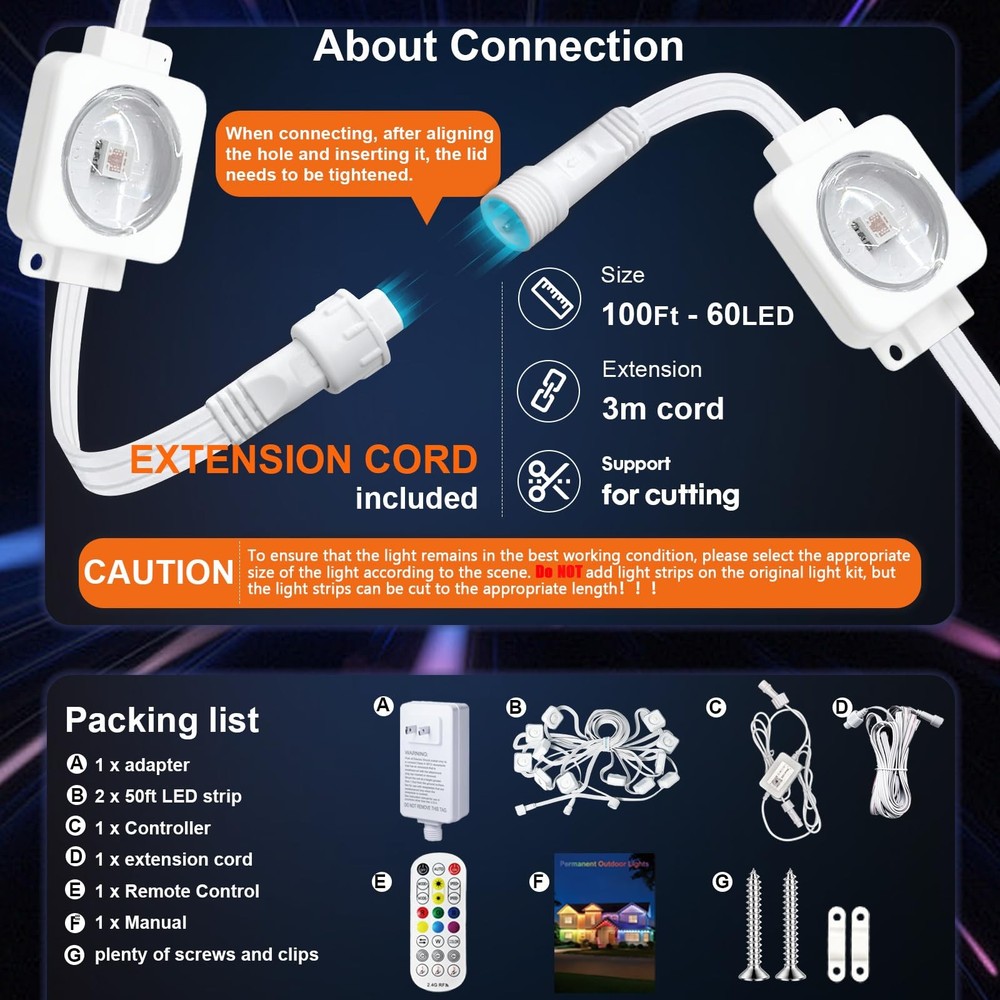 Permanent Outdoor Lights 100FT, RGB+IC Eave Lights with Remote APP Control, D...