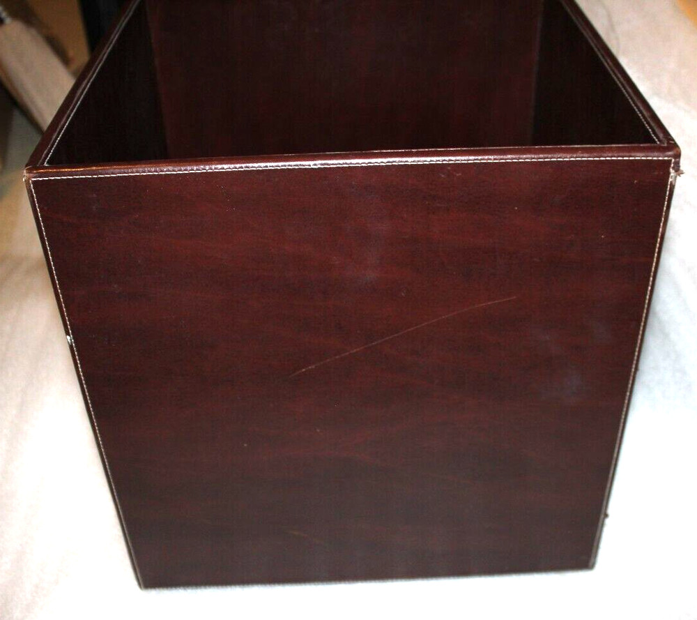 Decorative Brown Leather Storage Box/Cube 14"x14"x14" Preowned