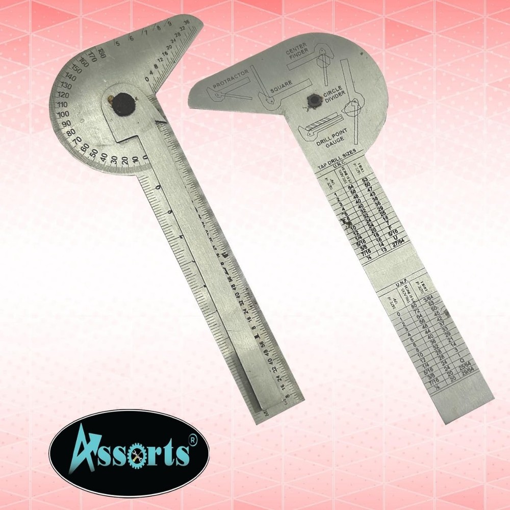 Assorts Multi Purpose Protractor Square Rule Centre Finder Divider Drill Point