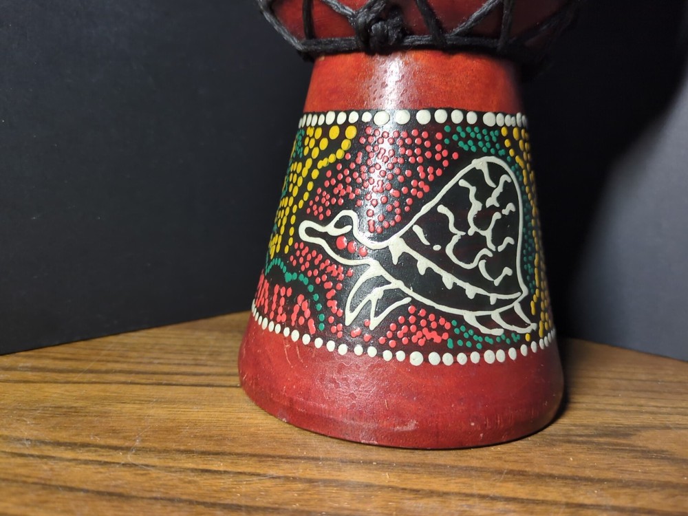 10" Djembe Drum Hand Painted Multicolored Dot Aborigine With Turtle Pattern