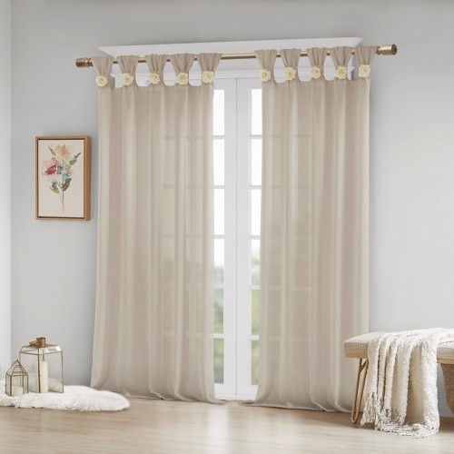 AS Floral Embellished Cuff Tab Top Solid Curtain Panel(Only 1 Pc Panel)50x63"