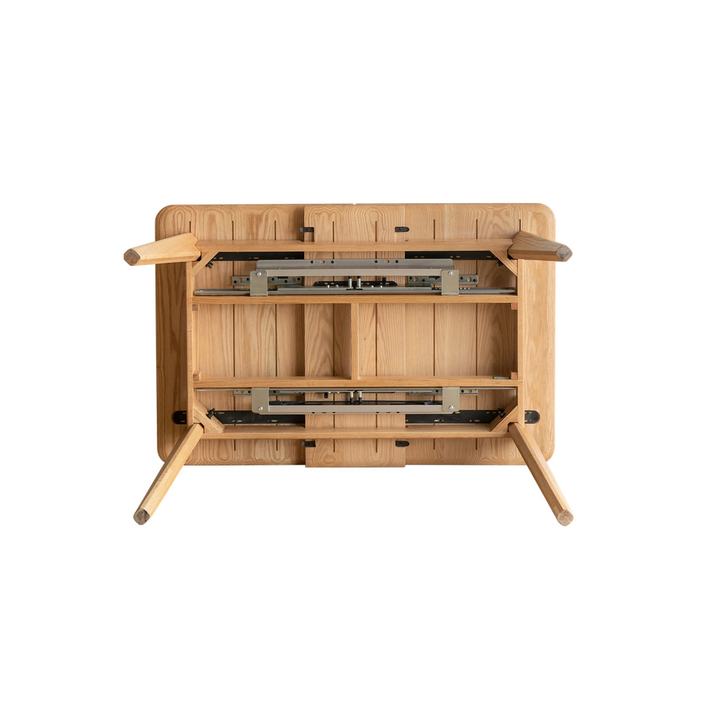 Natural Solid Oak Round Corner Diagonal Leg Telescopic Table Extending Dining