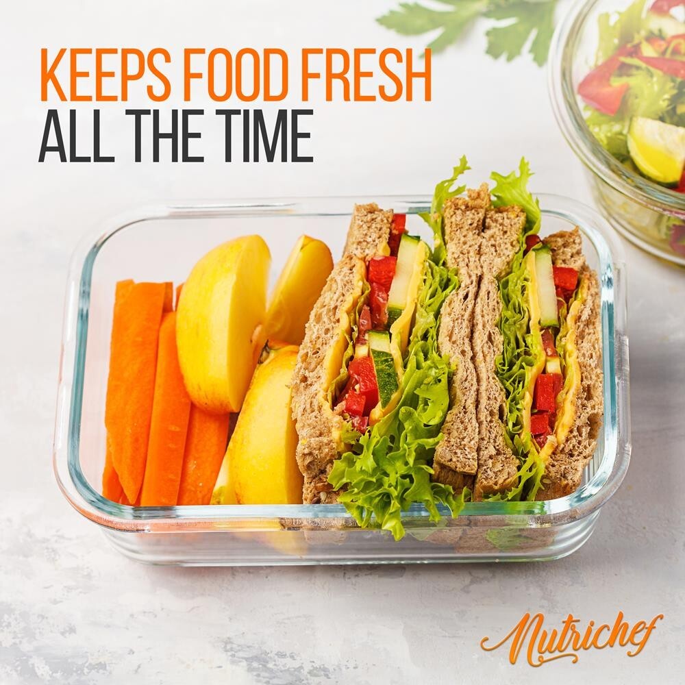 NutriChef 10-Pcs Superior Glass Food Storage Containers Set- Stackable Design
