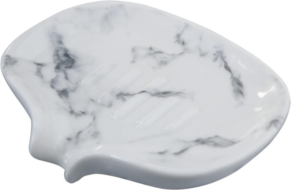White Marble Texture Soap Dish Ceramic Holder Self Draining