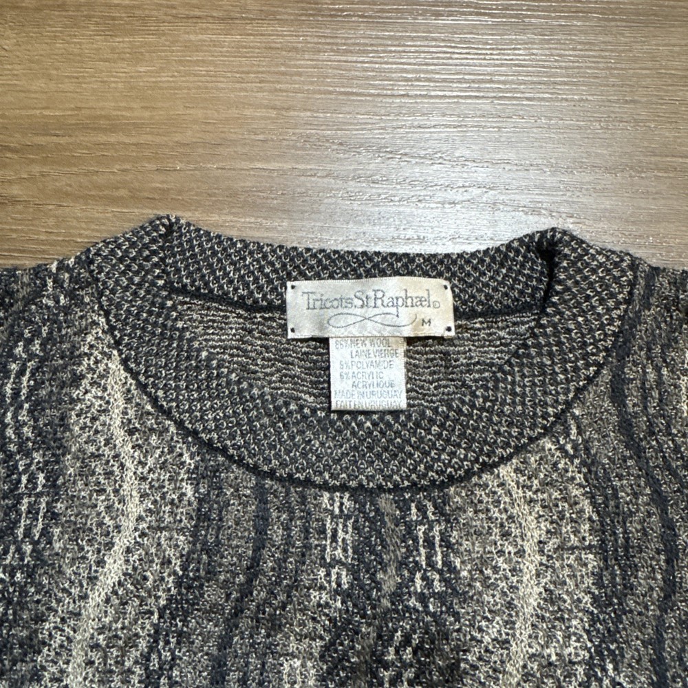 Vintage Tricots St Raphael MEDIUM Wool Blend Pullover Sweater Wavy Coogi Style M