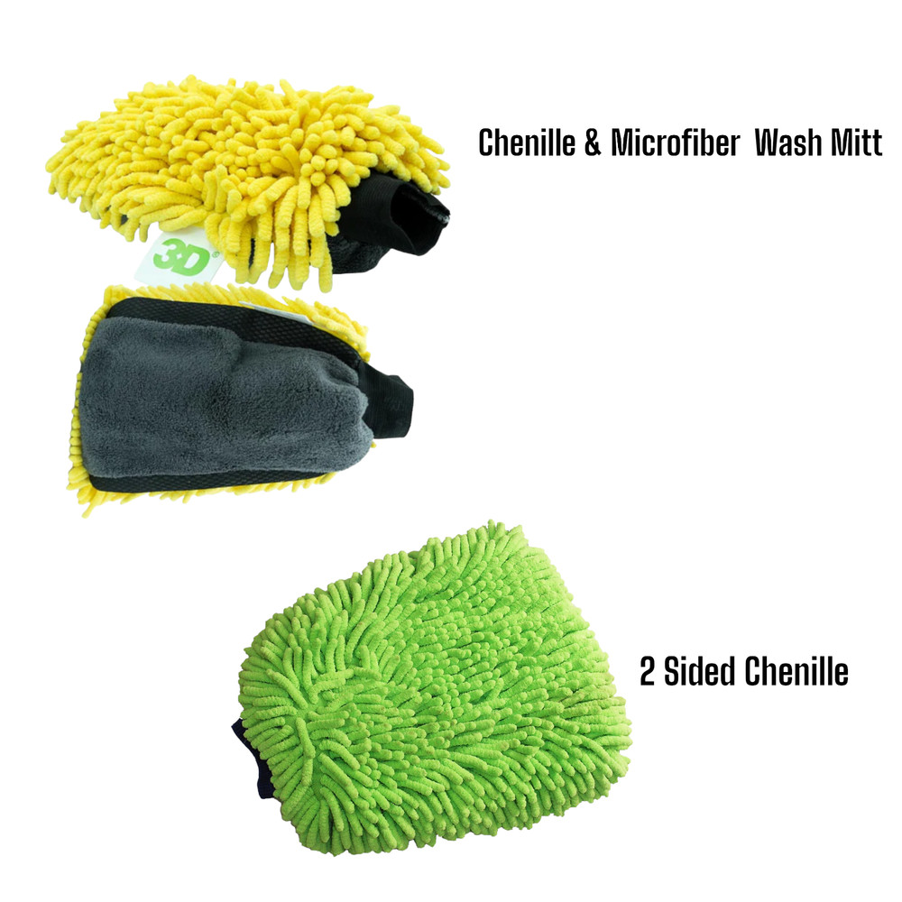 Wash Mitts Chenille and Microfiber Professional Grade 2 Pack