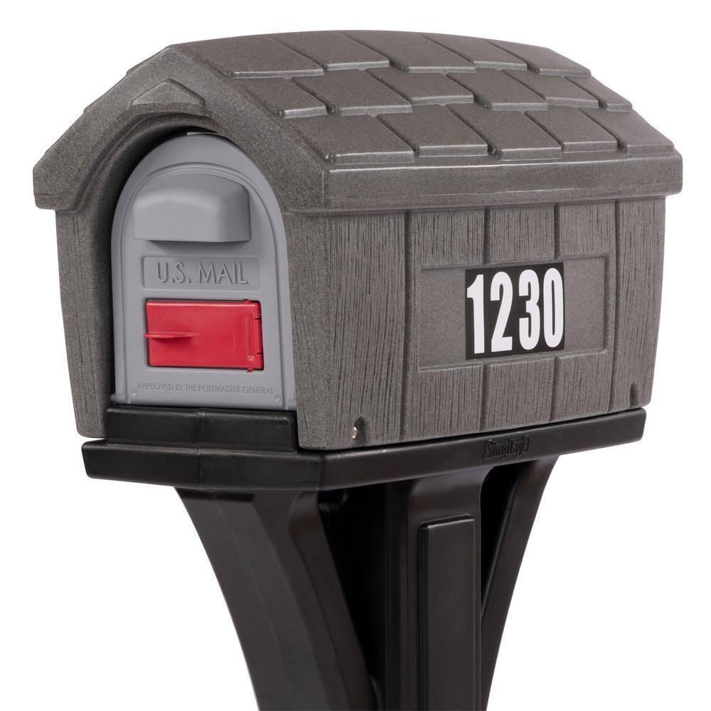 Classic Home Gray Stone / Black Post Mount Mailbox