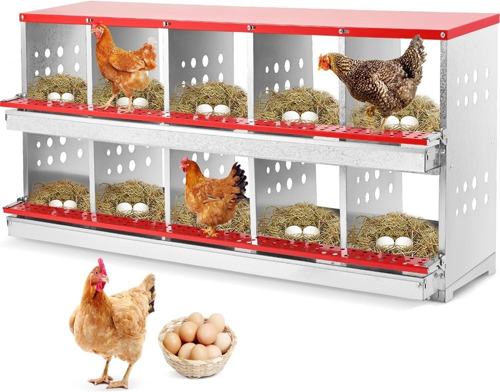10Hole Chicken Nesting Boxes Metal Egg Laying Brooding Box With Vent Hole Set