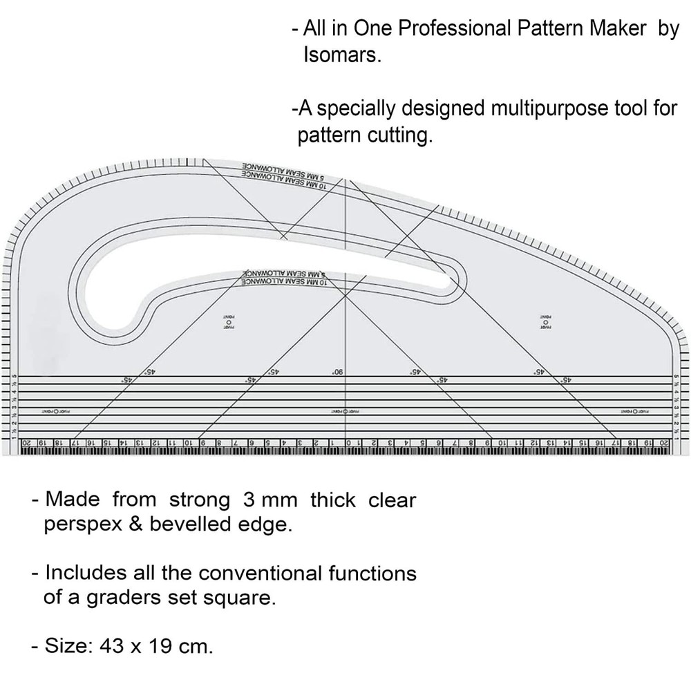 Pattern Master Fashion Design Multi Purpose Tailoring Sewing Tool Scale - F/S