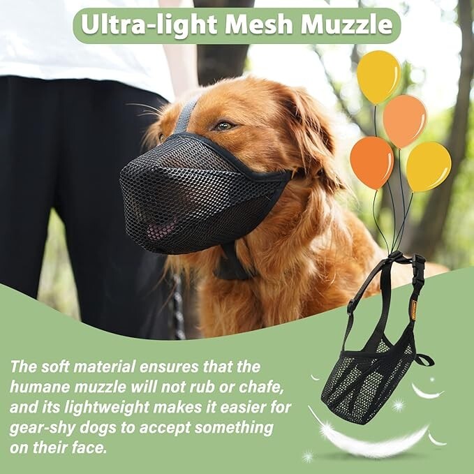 Breathable Mesh Dog Muzzle Allows Panting and Drinking - Extra Small - XS Black