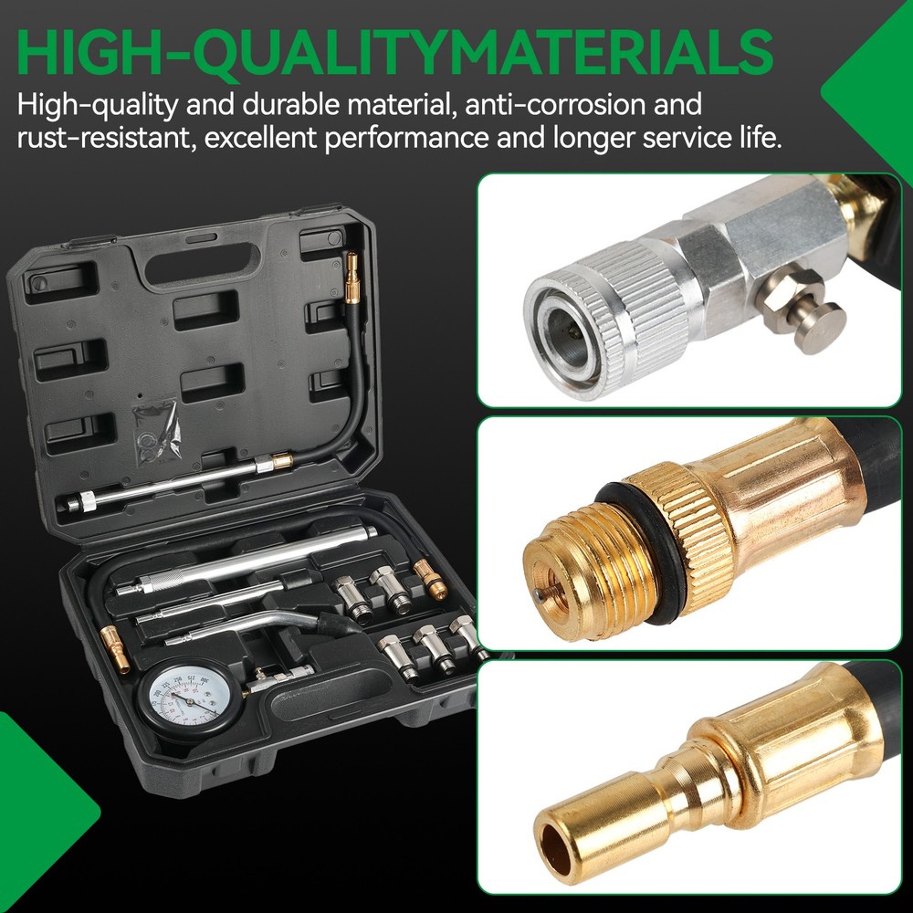 11Pcs Cylinder Compression Gauge Tester Kit Gas Engine Diagnostic Testing Tool