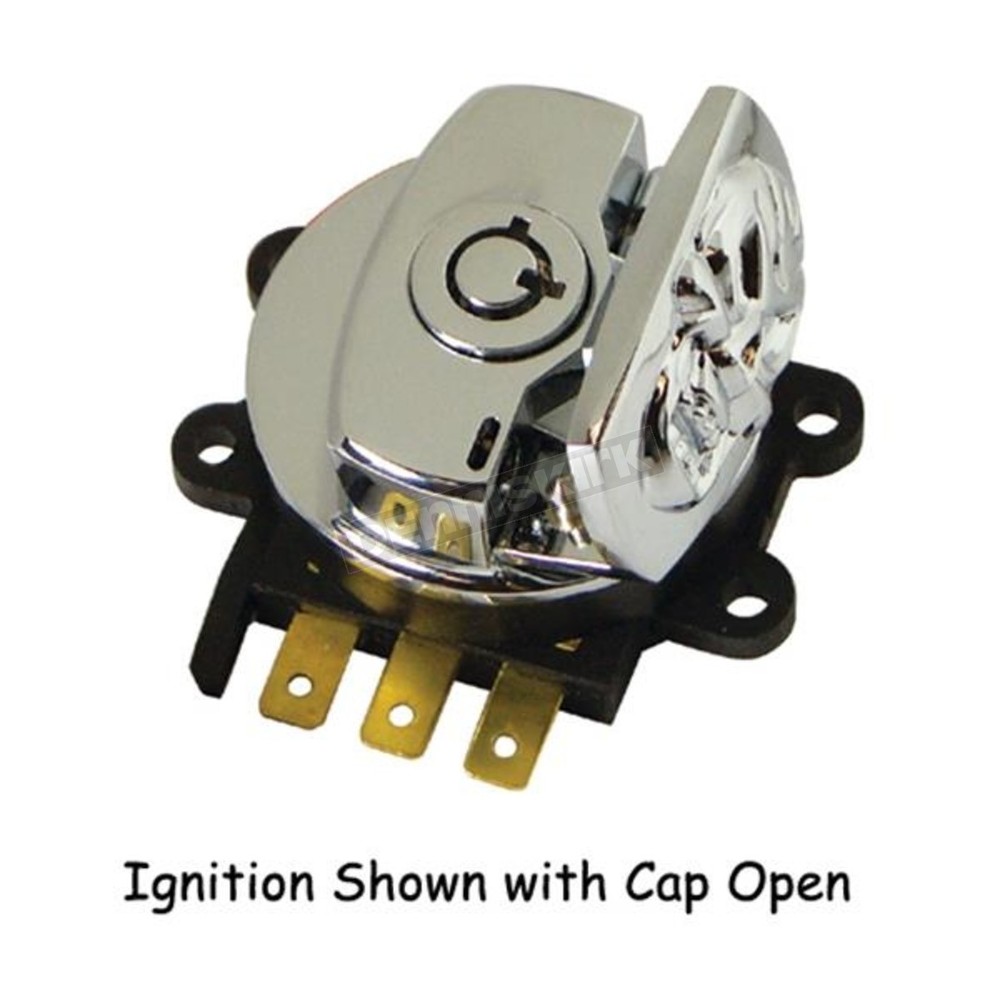 V-Factor Chrome Skull Fatbob Round Key Ignition Switch - 15017