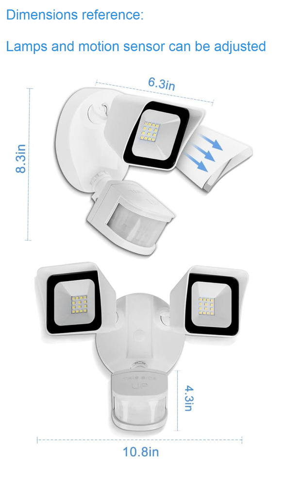 2-Pack Outdoor Led Security Light 24W with motion sensor 5000K W/Adjustable Head